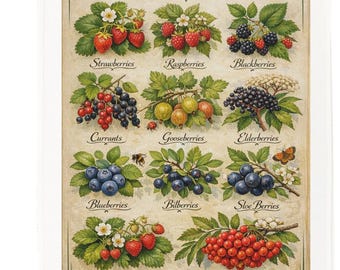 British Berries Cotton Tea Towel – Vintage Botanical Kitchen Towel