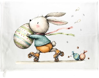 Easter Bunny Cotton Tea Towel, White, 65 x 47cm