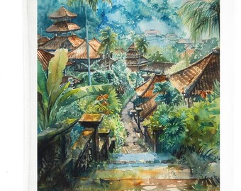 Bali Indonesia Cotton Tea Towel, Vintage Travel Poster Art
