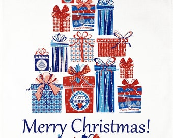 Merry Christmas - Stack of Gifts Large Cotton Tea Towel