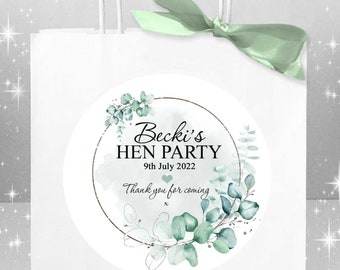 Hen Party Bags Personalised Favours Bag With Ribbon Bows | Elegant Eucalyptus Silver Frame x1