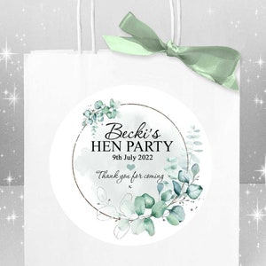 Hen Party Bags Personalised Favours Bag With Ribbon Bows | Elegant Eucalyptus Silver Frame x1