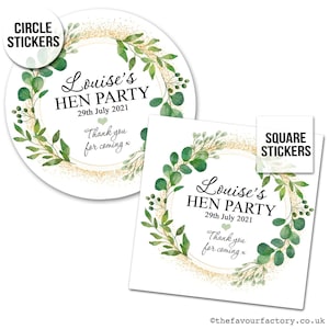 Personalised Hen Party Stickers | Hen Party Bags Stickers Favour Gift Bag Labels | Botanical Gold Dust Design | Gloss Finish 1x A4 Sheet.