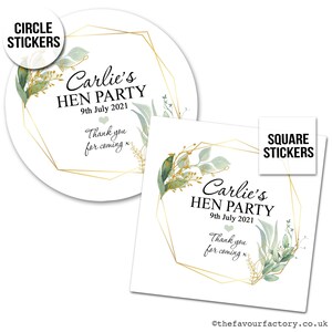 Personalised Hen Party Stickers | Party Bags Stickers Favour Gift Labels | Geometric Botanicals Design | Gloss Finish 1x A4 Sheet.