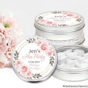 Personalised Hen Party Favours Mini Mint Tins Gift Bag Box Fillers Boho Blush Roses 5cm x1