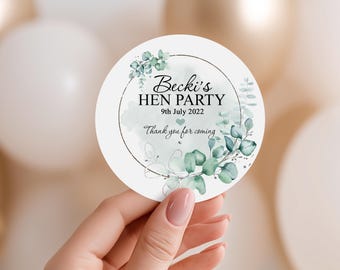Personalised Hen Party Stickers Eucalyptus Silver Frame A4 Sheet x 1