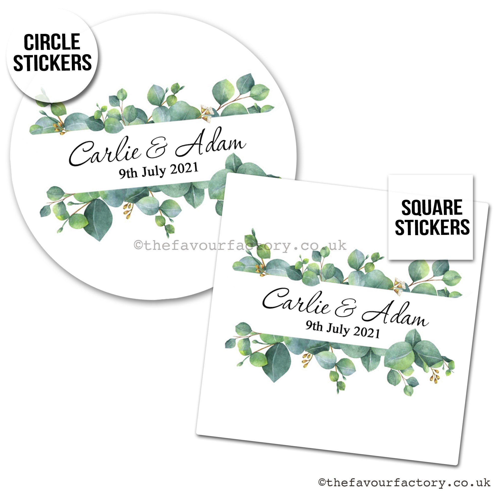 Personalised Round Eucalyptus Leaves Wedding Stickers / Wedding