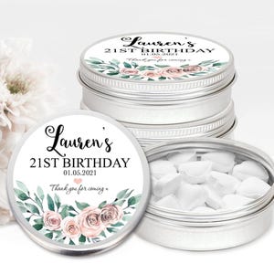 Personalised Birthday Party Favours Mints Tins Boho Floral Bouquet