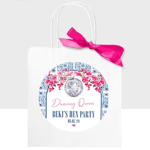 Hen Party Bags Personalised With Ribbon Bows Greek Disco Dancing Queen