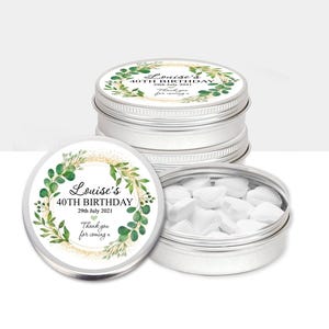 Birthday Party Favours Mint Tins Personalised Gifts Botanicals Wreath
