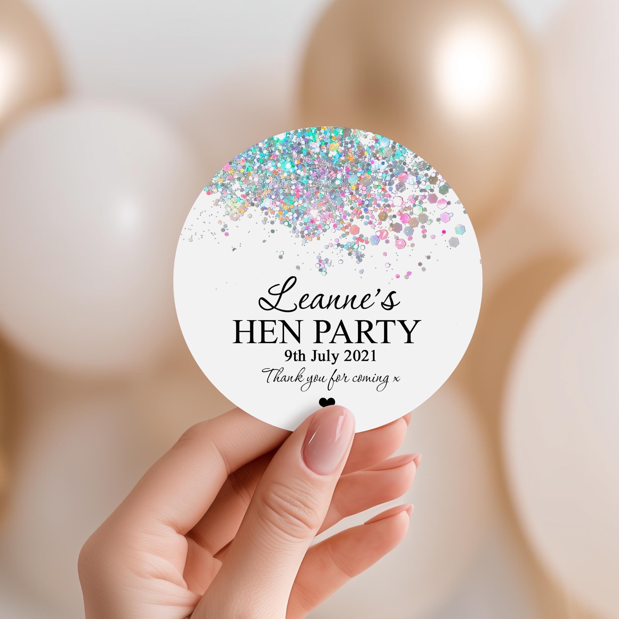 Personalised Hen Party Stickers Labels Silver Confetti 1x A4 Sheet ...