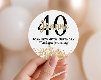 Personalised Birthday Stickers Party Labels Gold Confetti Monogram