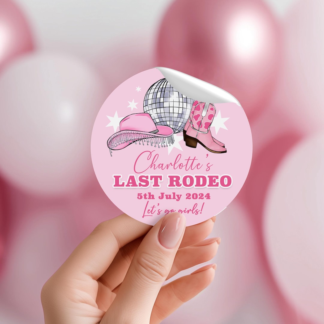 Last Rodeo Hen Party Stickers Personalised Pink Cowgirls Hen Do Gloss ...