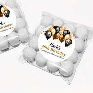 Birthday Party Favours Personalised Bags Kits Black Gold Balloons x12