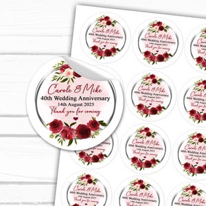 Ruby 40th Personalised Stickers Wedding Anniversary Red Flowers