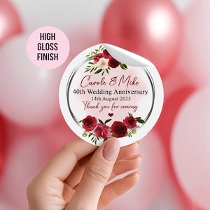 Ruby 40th Personalised Stickers Wedding Anniversary Red Flowers