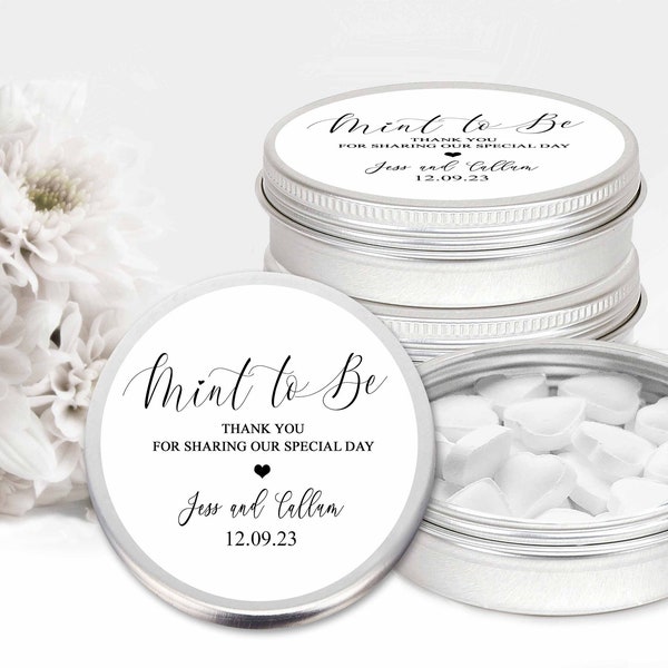 Personalised Wedding Favours Mint Tins Thank You Table Gifts For Guests Black And White Mint To Be 5cm x1