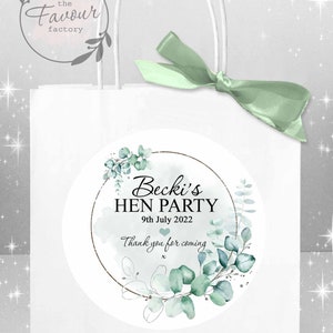 Hen Party Bags Personalised Favours Bag With Ribbon Bows | Elegant Eucalyptus Silver Frame x1