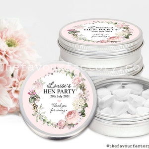 Hen Party Favours Personalised Mint Tins Mini Pocket Size Gift Bag Box Fillers Game Prizes Boho Vintage Floral Wreath 5cm x1
