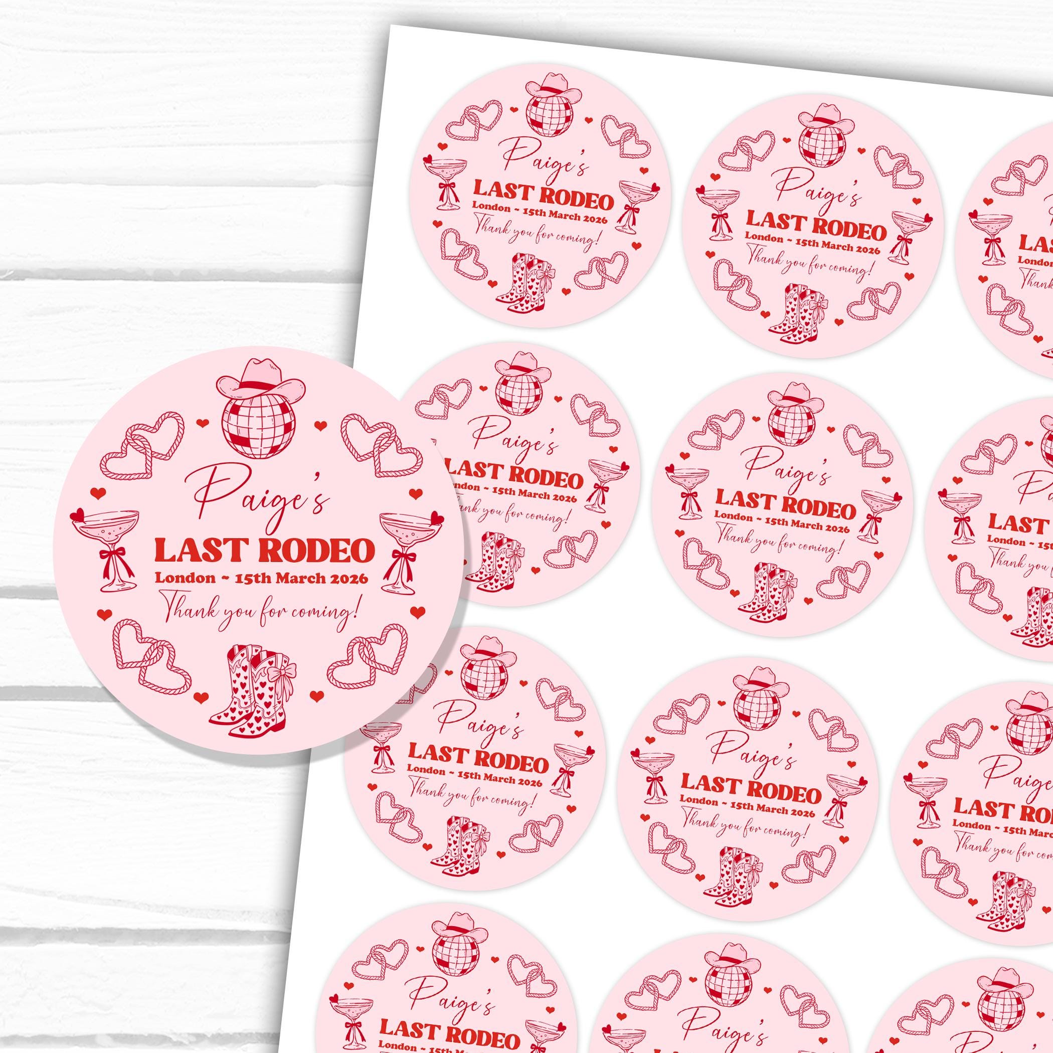 Last Rodeo Hen Party Stickers Cowgirl Disco Doodle Personalised Labels ...