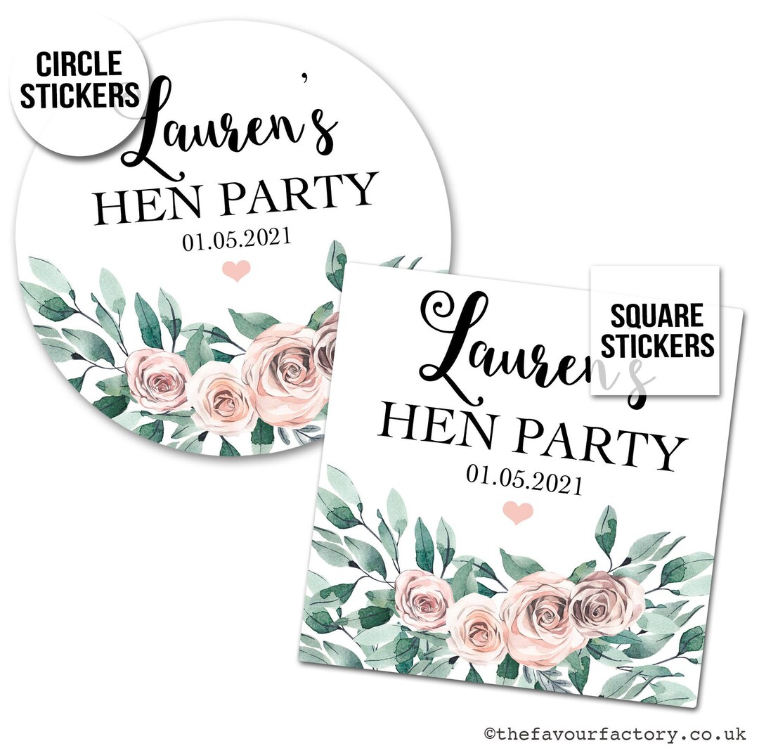 Personalised Hen Party Stickers Hen Party Bag Stickers Gift Favour Labels Boho Floral Bouquet