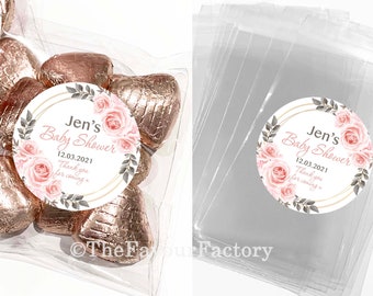 Baby Shower Party Favours Personalised Sweet Bags And Stickers DIY Kits Blush Pink Roses x12