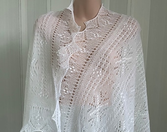 100% Wool Bright White, Hand knitted Traditional Estonian Lace, Haapsalu Shawl *MADE TO ORDER*