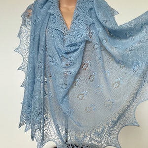 100% cashmere azzurro, pizzo tradizionale estone lavorato a mano, scialle Haapsalu