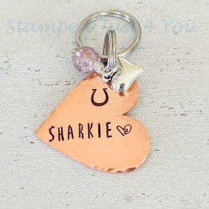 Personalized Copper Heart Bridle Tag: Hand Stamped Horse Charm image 1