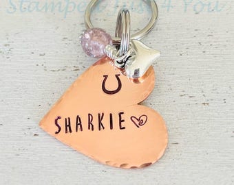 Personalized Copper Heart Bridle Tag: Hand Stamped Horse Charm
