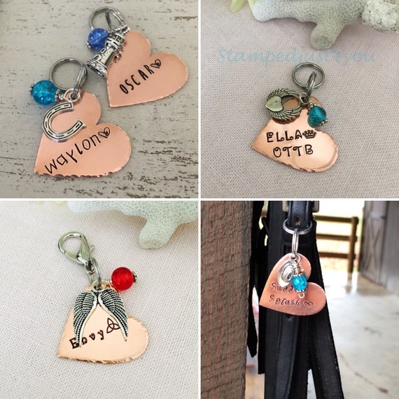 Personalized Copper Heart Bridle Tag: Hand Stamped Horse Charm