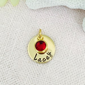 Personalized, Handstamped, Name and Birthstone charms, Gold Plated Name and Birthstone Charms, Hand Stamped Jewelry