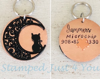 Handstamped Copper Cat ID Tag: Personalized Pet Collar Tag