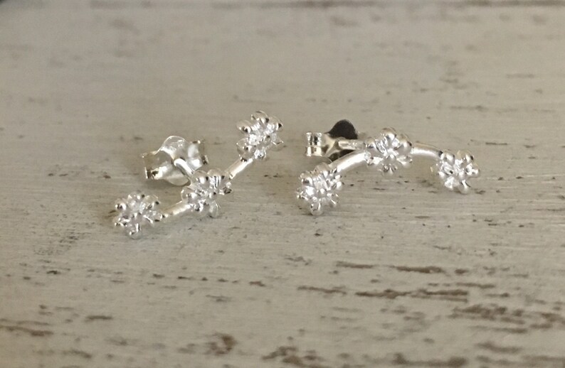Sterling Daisy Flower Ear Climber Earrings Flower Earrings