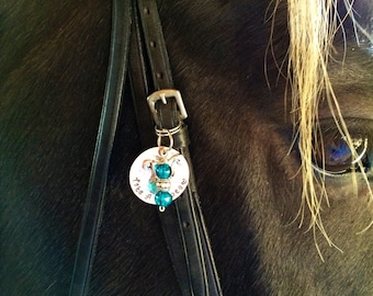 Personalized Horse Bridle Tag: Hand Stamped Copper Charm