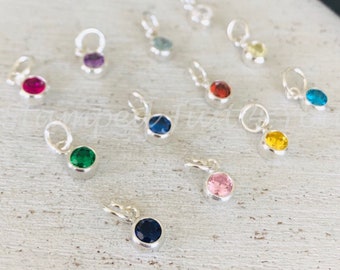 Sterling Silver Birthstone Charms, Add-On Charms, Aquamarine, Citrine, Pink Tourmaline, Ruby