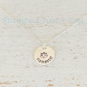 Namaste Yoga Sterlng Silver Necklace, Lotus Silver Necklace