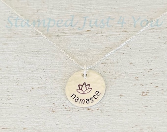 Namaste Yoga Sterlng Silver Necklace, Lotus Silver Necklace