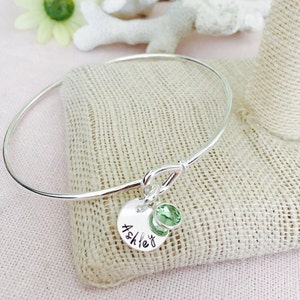 Sterling Silver Name and Birthstone Bangle