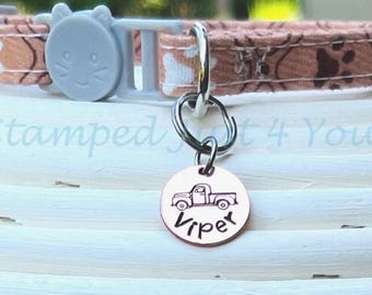 Handstamped Copper Pet ID Tag, Breakaway Cat Collar, Small Dog