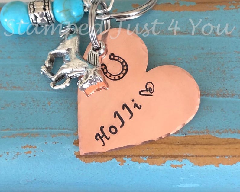 Personalized Copper Heart Bridle Tag: Hand Stamped Horse Charm image 5