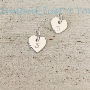 Sterling Silver Initial Heart Charm, Sterling Silver Heart Charm, Initial Jewelry, Sterling Silver Initial Charm, Hand Stamped Jewelry
