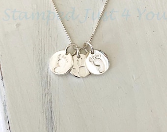 Sterling Sliver Tiny Baby Foot Charms, Tiny Baby Handprint Charms, Sterling Silver Baby Necklace, Birthday Necklace, Milestone Birthday Gift