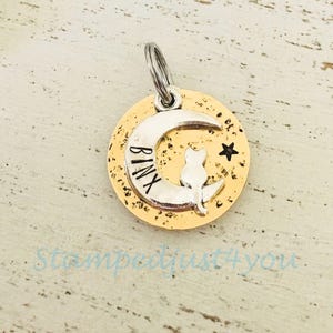Handstamped, Personalized Cat Name Tag, Cat ID Tag, Comes with the option to add a Jingle Bell, Cat Collar,Pet ID Tags, Cat Bell