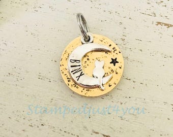Handstamped, Personalized Cat Name Tag, Cat ID Tag, Comes with the option to add a Jingle Bell, Cat Collar,Pet ID Tags, Cat Bell