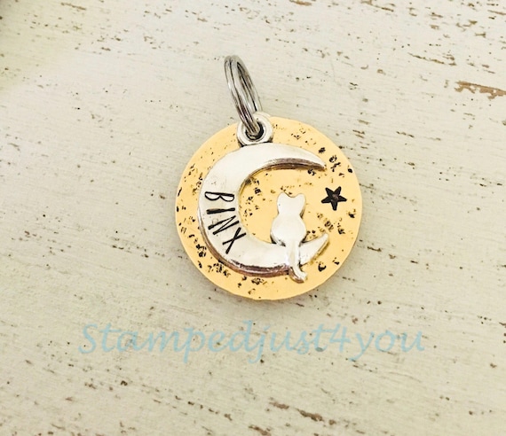 Handstamped, Personalized Cat Name Tag, Cat ID Tag, Comes with the option to add a Jingle Bell, Cat Collar,Pet ID Tags, Cat Bell