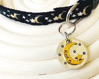 Handstamped Cat ID Tag: Personalized Moon & Star Pet Collar