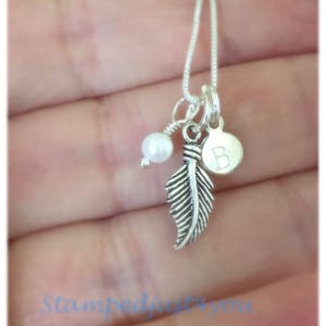 Sterling Silver Custom Guardian Angel & Fresh Water Pearl Necklace, Angel Feather Necklace, Remembrance Jewelry, Remembrance Gift