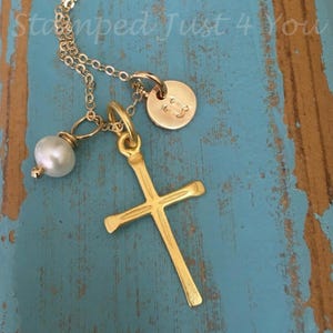 Gold-Filled Cross Necklace, Custom Rose Gold-Filled Cross Necklace, First Communion Gift, Confirmation Necklace, Personalized Cross Necklace