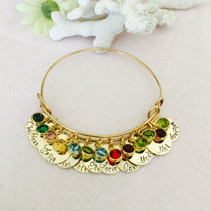 Mothers Day Jewelry, Gold Brass Mom bangle, Nana bangle, Grandmom bracelet, Family Birthstone Bracelet,  Mom Mom bangle, Grandmom bangle